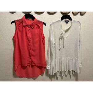 Bundle 2pcs BLVD Coral Sleeveless Shirt and Sabie White Polka Dot Blouse size S